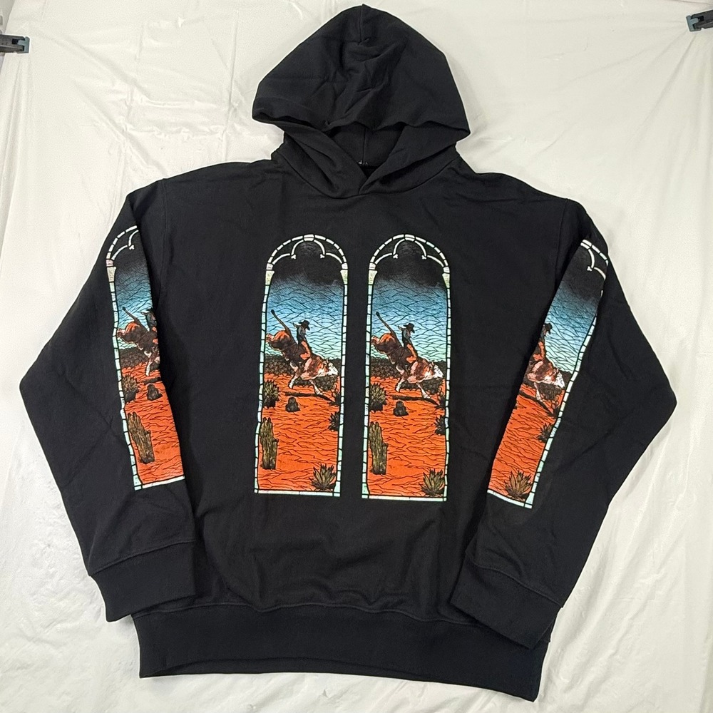 Who Decides War El Toro II Stained Glass Bull Rider Hoodie Black Mens XL